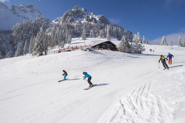 Skifahrer unterhalb der Bründling-Alm